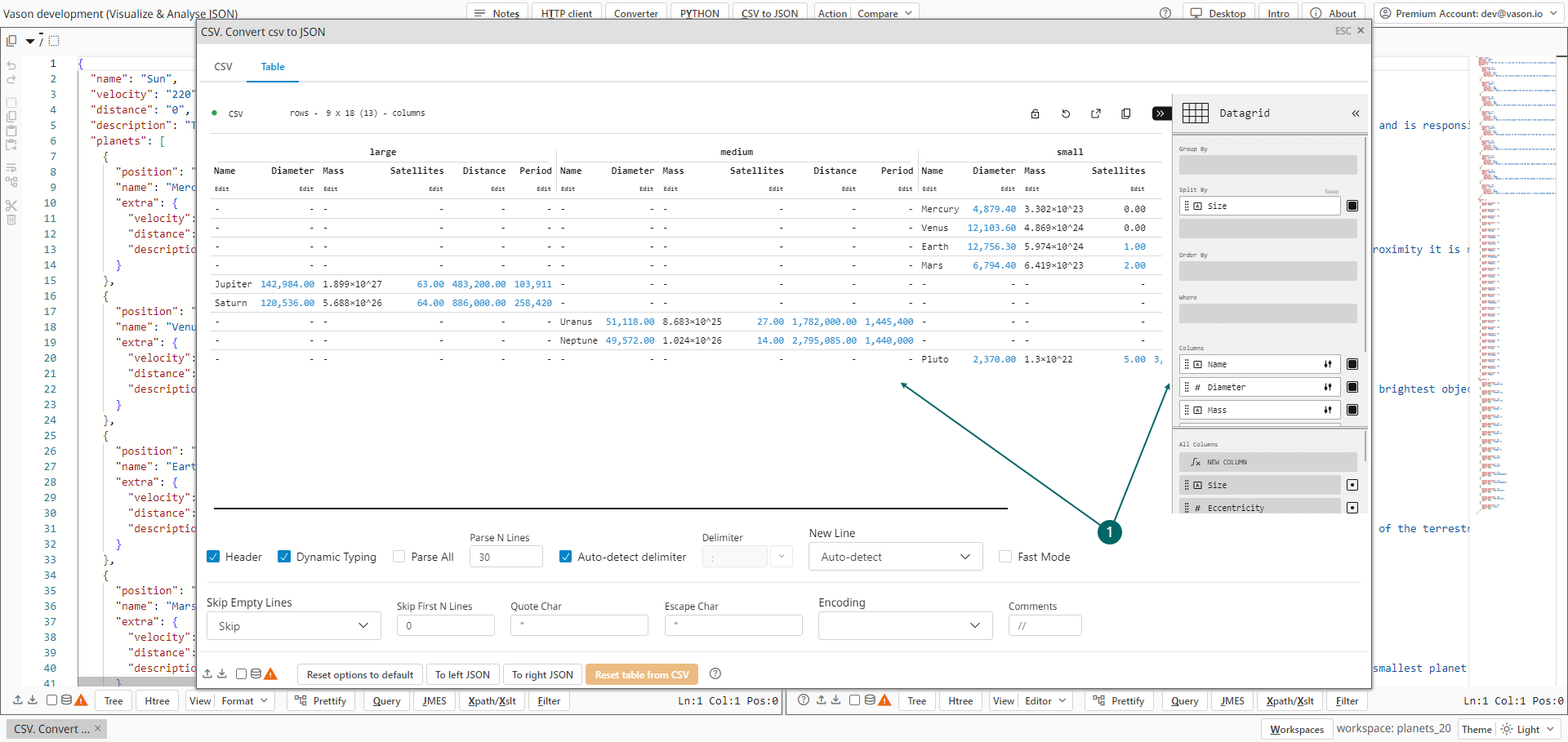 CSV as table