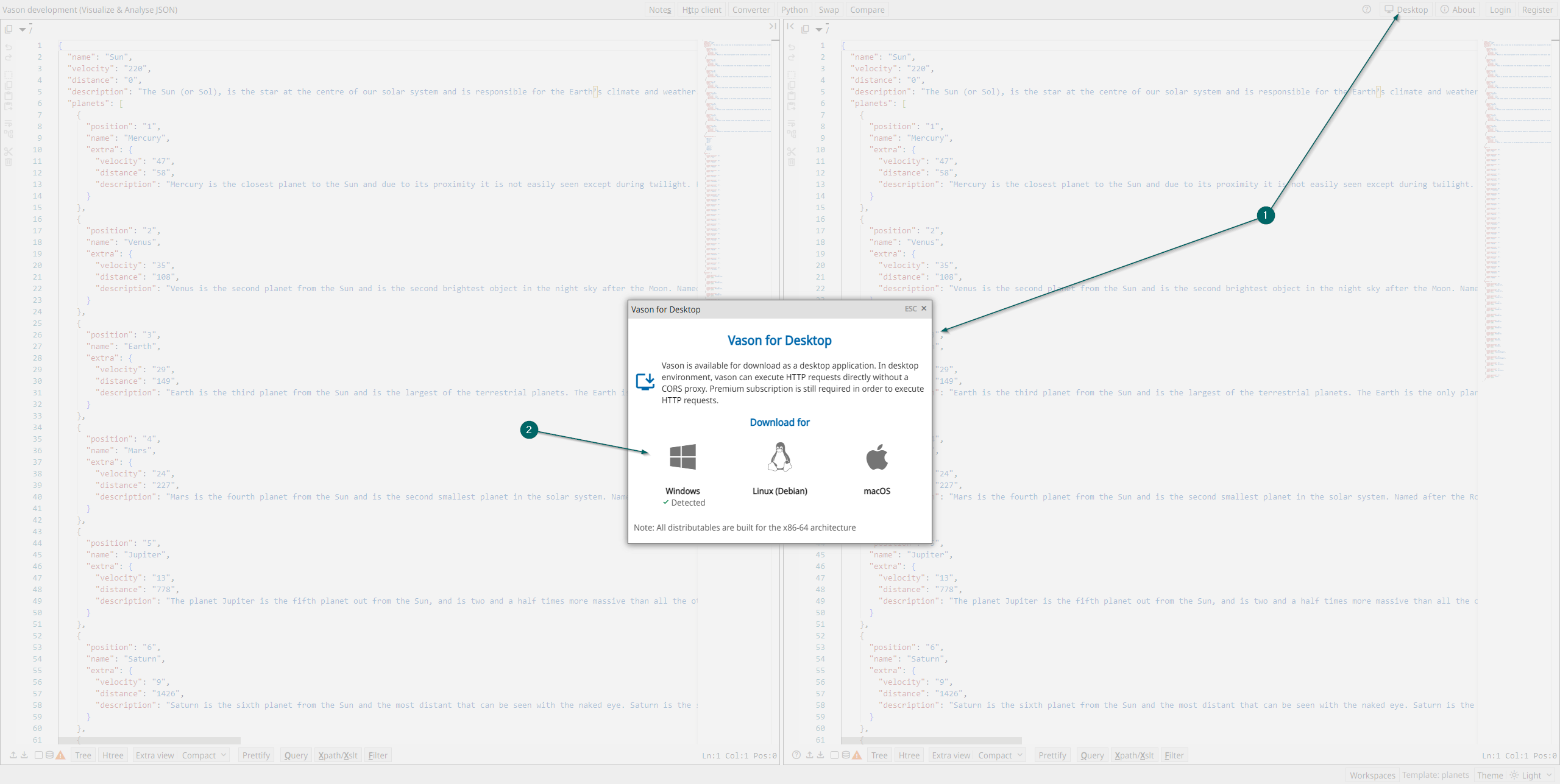 Load `Vason for Desktop` version